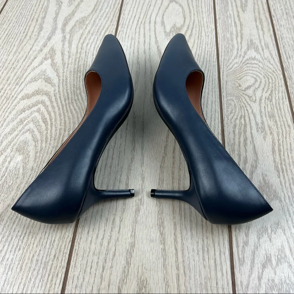 French Connection Kate Classic Pointy Toe Stiletto Pump 10 Navy Faux Leather $98